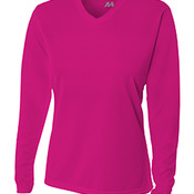 Ladies' Birds-Eye Mesh Long Sleeve V-Neck T-Shirt